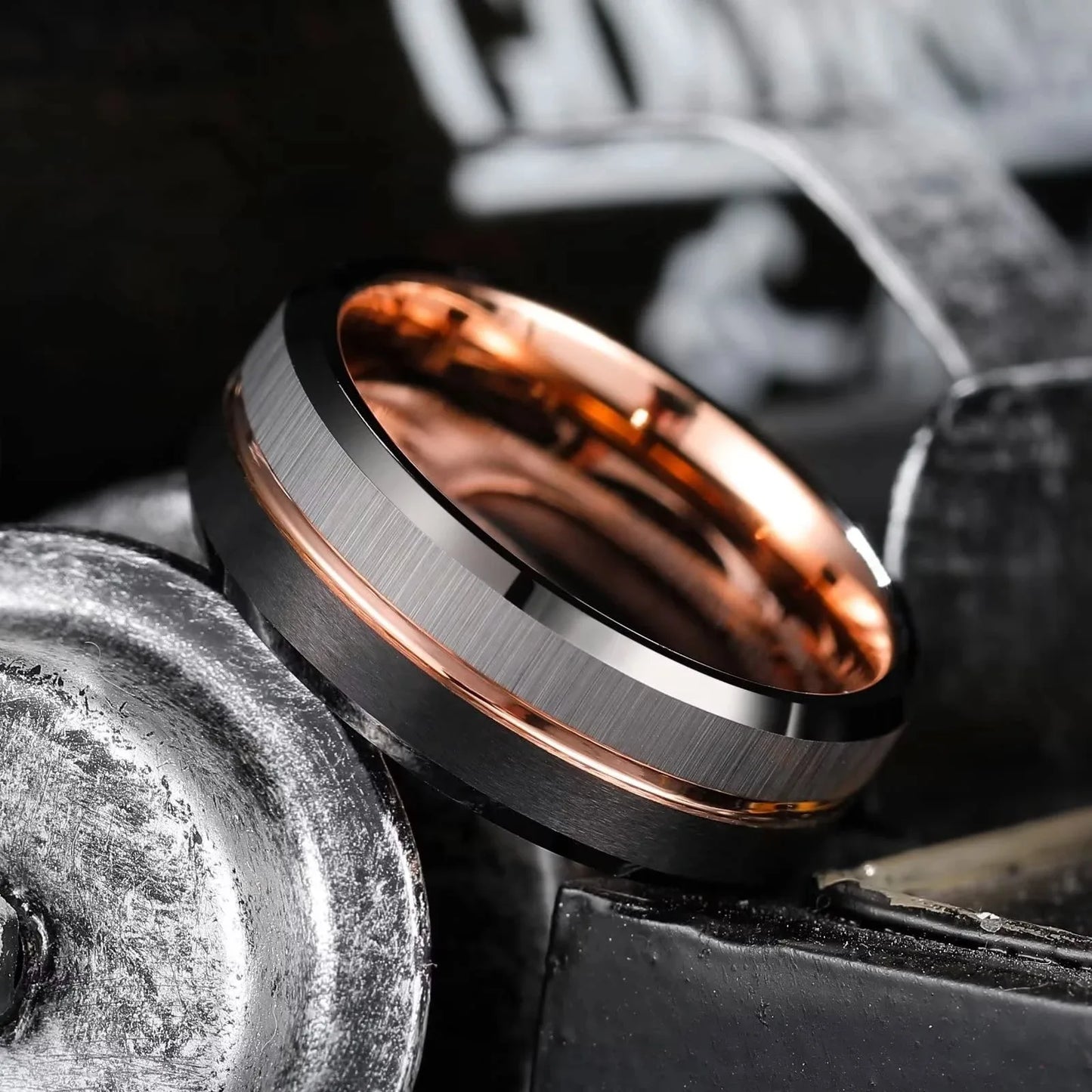 Fashion 8mm Tricolor Titanium Wedding Rings For Men Black Brushed Stainless Steel Ring Men's Wedding Band Jewelry
