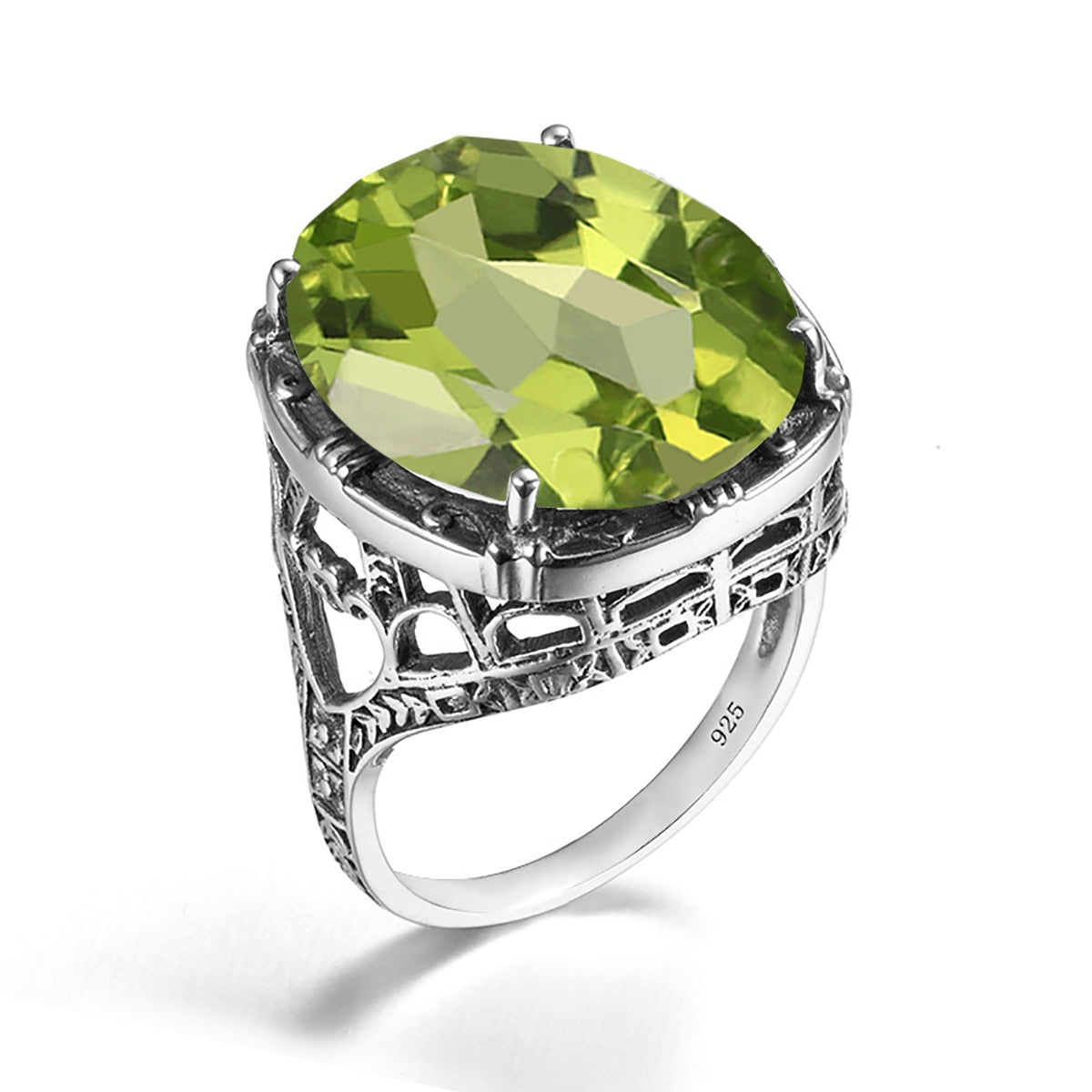 Real 925 Silver Women Amethyst Gemstone Ring Wedding Rings Handmade Processing Victorian Antique Jewelry Peridot