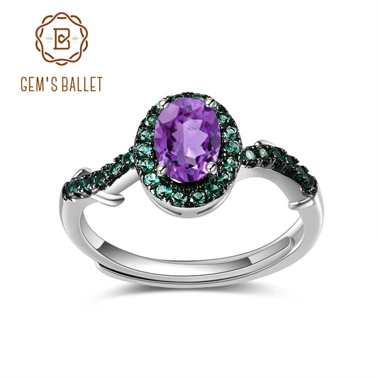GEM'S BALLET Design Kite Amethyst Brambles Gemstone Ring Sets for Women Solid 925 Sterling Silver Luxury Kite Wedding Jewelry