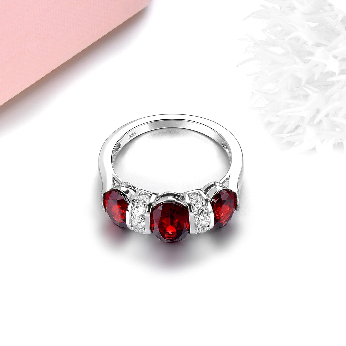 Natural Red Garnet Sterling Silver Rings 3.8 Carats Genuine Gemstone Simple Classic Design Women Birthday Gifts S925 Jewelrys