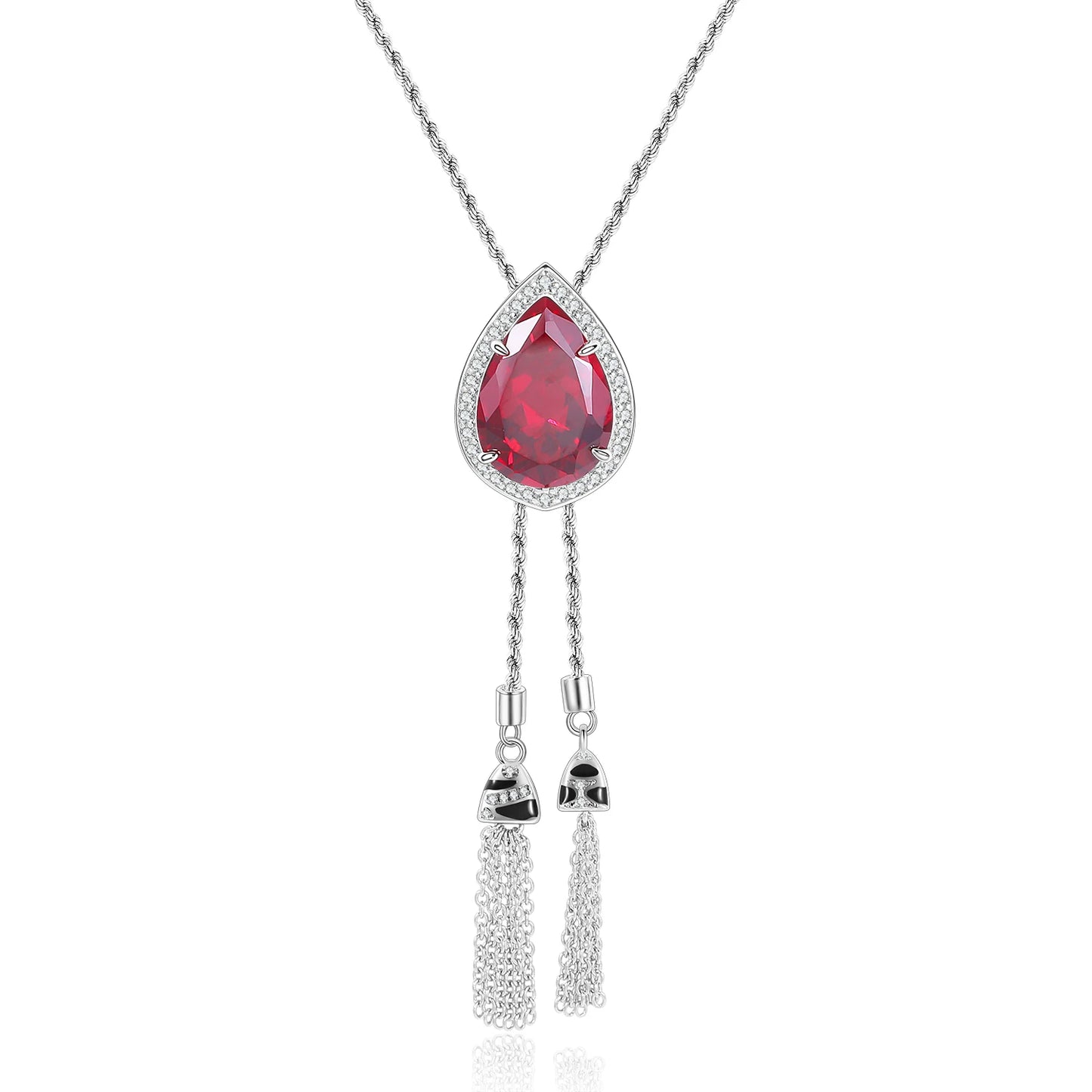 GEM'S BALLET Tiger Element Necklace Pear 13x18mm Lab Blue Sapphire Bolo Tassel Necklace in 925 Sterling Silver Gift For Her lab created Ruby 925 Sterling Silver CHINA