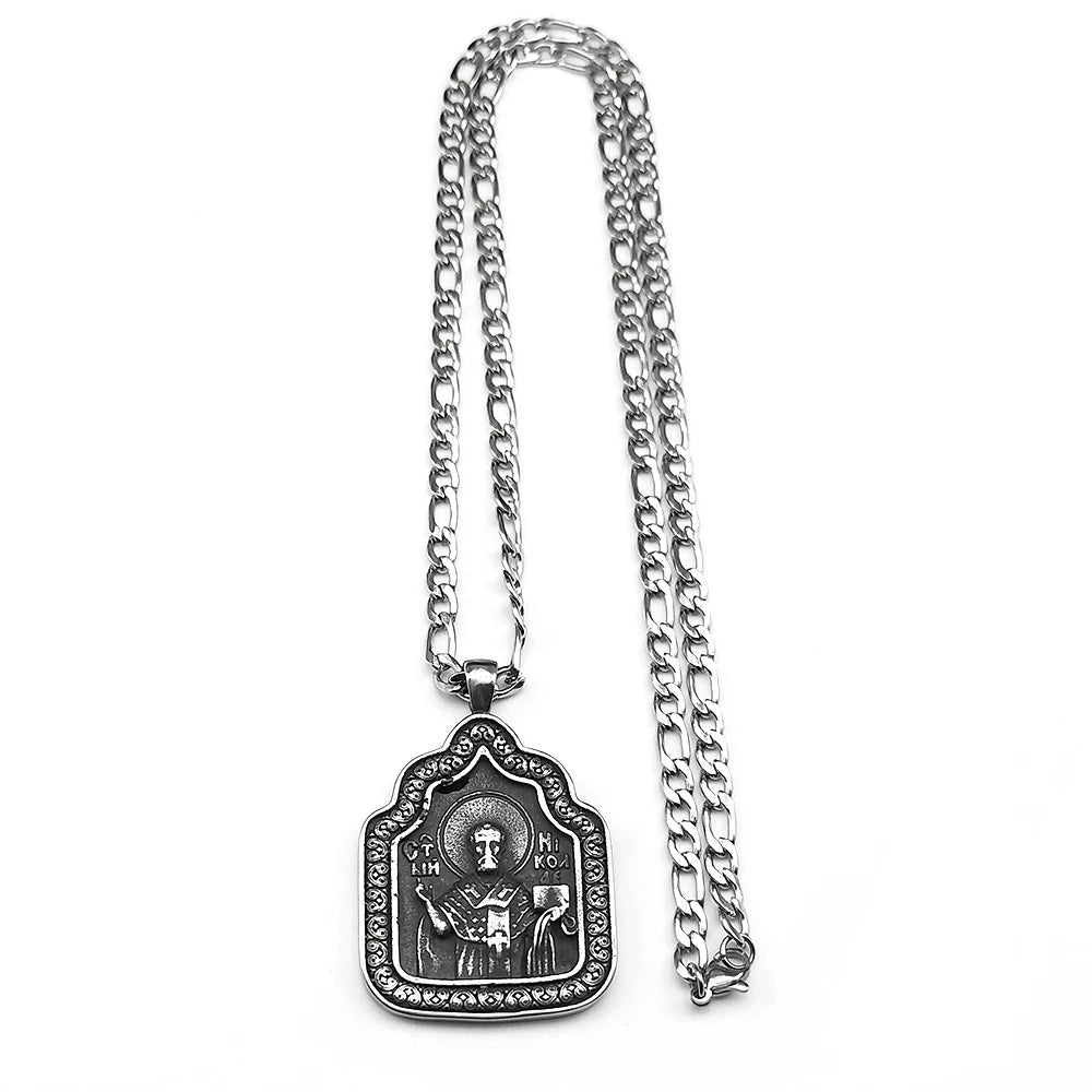 Saint Nicholas Santa Claus Chain For Women Men Stainless Steel Black Cross Turkey The Orthodox Church Necklace Jewelry Gifts
