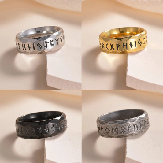 Vintage Odin Norse Viking Amulet Rune Rings For Men Fashion Stainless Steel Words Ring Wedding Jewelry Valentine's Days Gifts