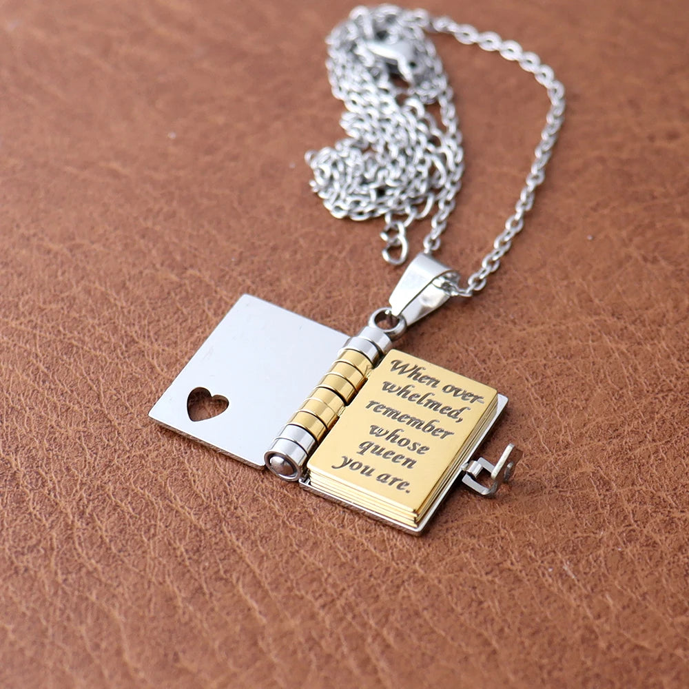 Small size Fashion Romantic Love Book Heart Pendant Stainless Steel Tiny 18mm Love Book Heart Necklaces for Women Jewelry Gifts