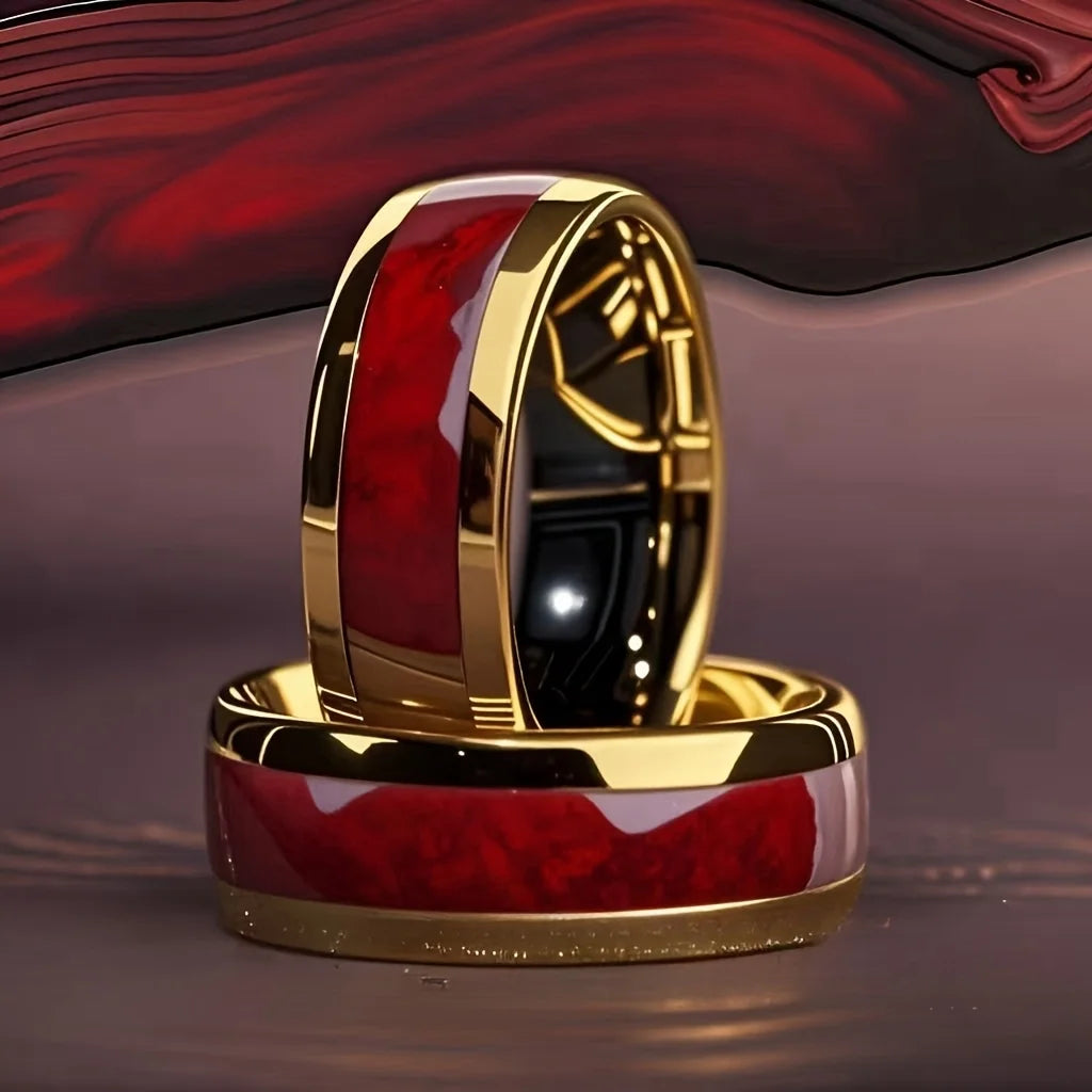 8MM Fashion Men Women Red Stainless Steel Rings Unique Wedding Engagement Band Jewelry Party Unisex Steel Ring Accessories