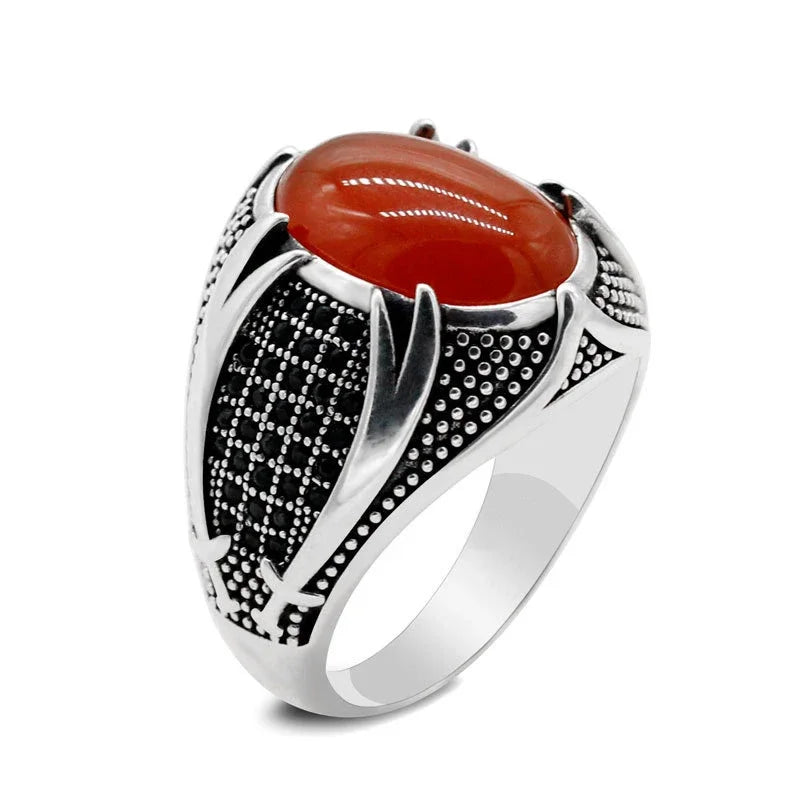 New Retro Handmade Turkish Rings for Men Vintage Double Swords Black Zircon Rings Punk 2024 Trendy Islamic Religious Muslim