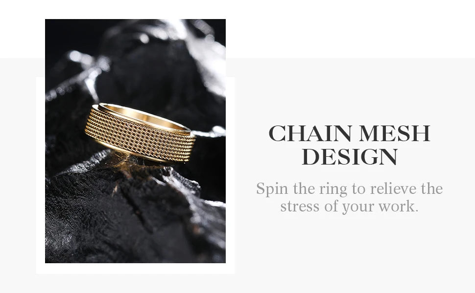 Simple 8mm Stainless Steel Spinner Anxiety Rings for Women Men Rotatable Mesh Chain Spinner Rings Anti Stress Weddding Jewelry