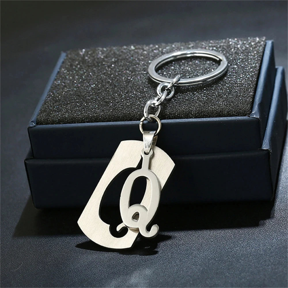 NEW DIY Stainless Steel A-Z Letters key Chain Charm 26 Letters KeyChain Men Women keychain Couple gift Jewelry Car Key Ring 4010-Q