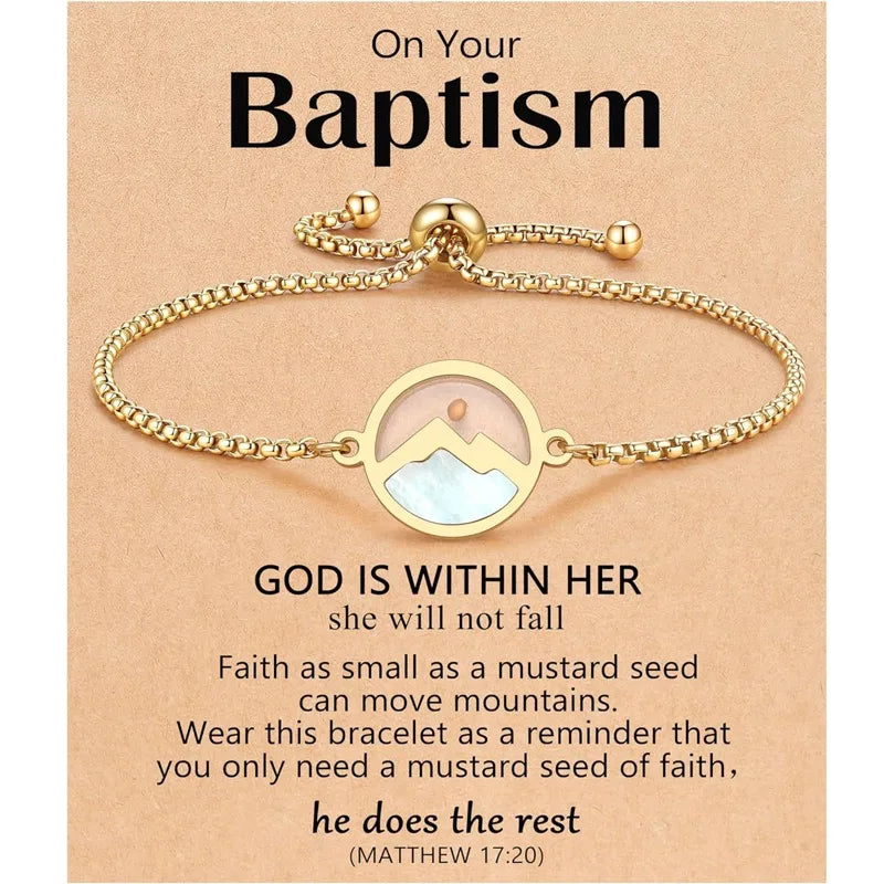 18k Gold Stainless Steel Mustard Seed Bracelets Baptism Confirmation Catholic Christian Easter Gifts for Teen Girl Kids Women