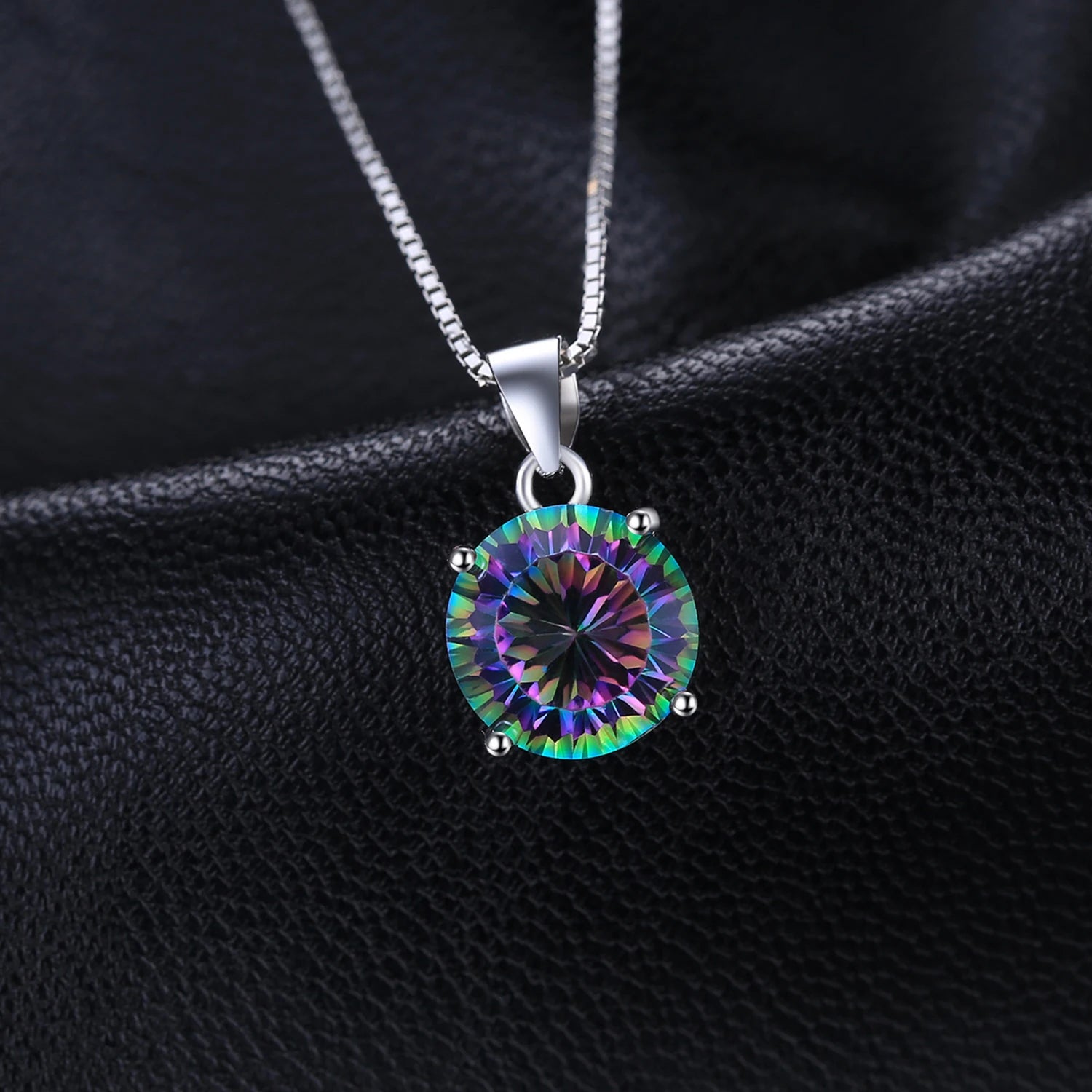 JewelryPalace Natual Multiple Cut Rainbow Fire Mystic Quartz Solid 925 Sterling Silver Pendant Necklace for Women No Chain