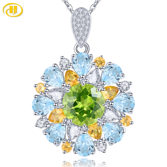 Natural Peridot Topaz Sterling Silver Pendant 6.2 Carats Genuine Gemstone Citrine Multicolor Original Design Anniversary Gifts