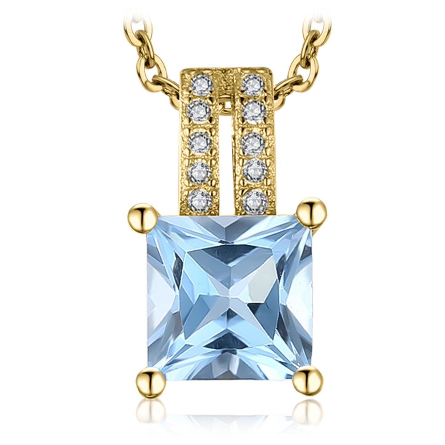 JewelryPalace 1.2ct Princess Cut Blue Topaz 925 Sterling Silver Pendant Necklace for Woman No Chain Yellow Gold Rose Gold Plated