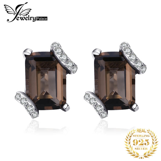 Jewelrypalace Emerald Cut 1.6ct Genuine Smoky Quartz 925 Sterling Silver Earrings for Woman Statement Gemstone Jewelry Gift Default Title