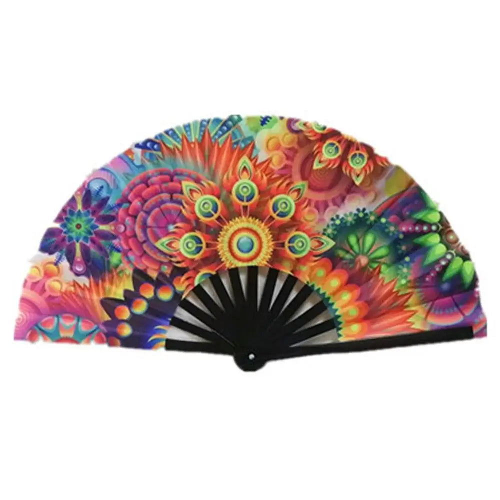 Carnival Festival Hand Stain Fan Large Bamboo Silk Folding FanCool Reflective Fan Printing Fan Satin Bamboo Bone