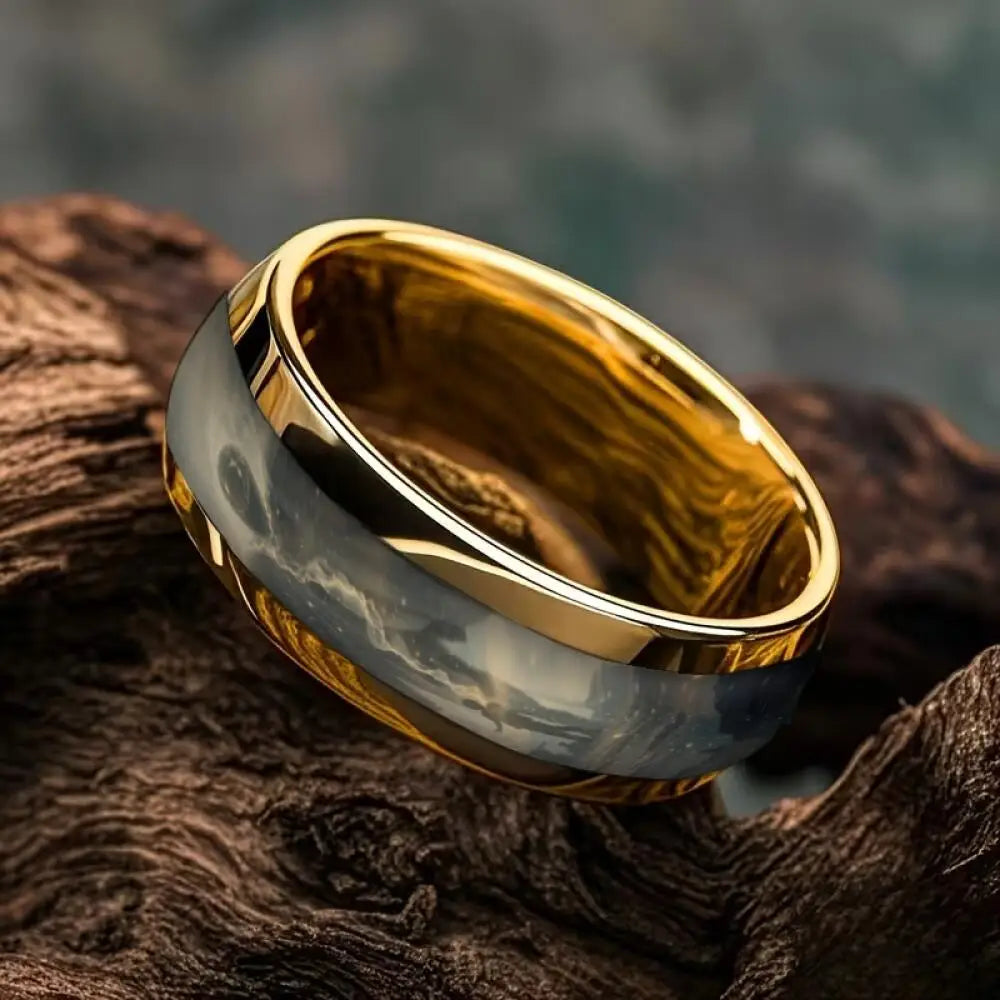 Fashion Gold Plated Stainless Steel Men's Ring with Planet Galaxy Pattern Inlay Ring for Men Band Wedding Jewelry Gift
