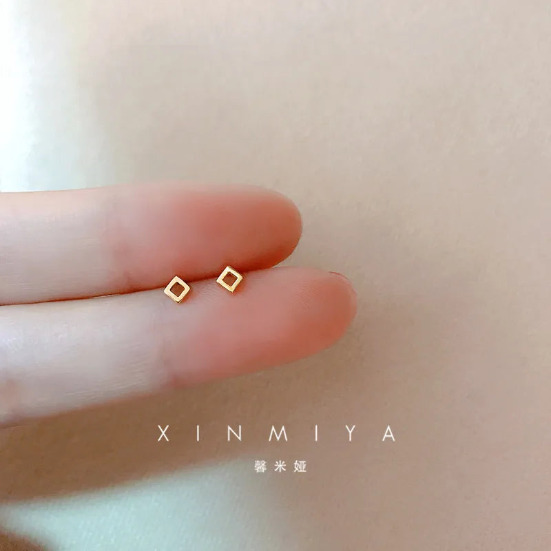 Tiny Minimalist Silver Plated Korean Mini Small Heart Stars Stud Earrings for Women Student Teen Simple Ear Piercing Jewelry