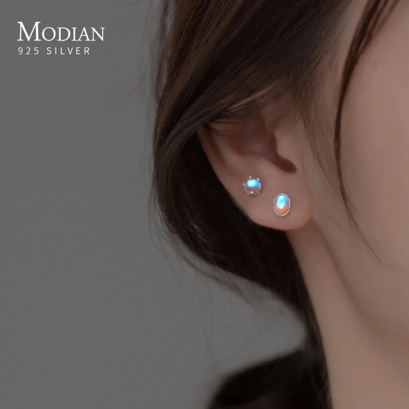 Modian 925 Sterling Silver Round Drop Oval Shape Exquisite Stud Earrings for Women Fine Jewelry Simple MoonStone Anniversary
