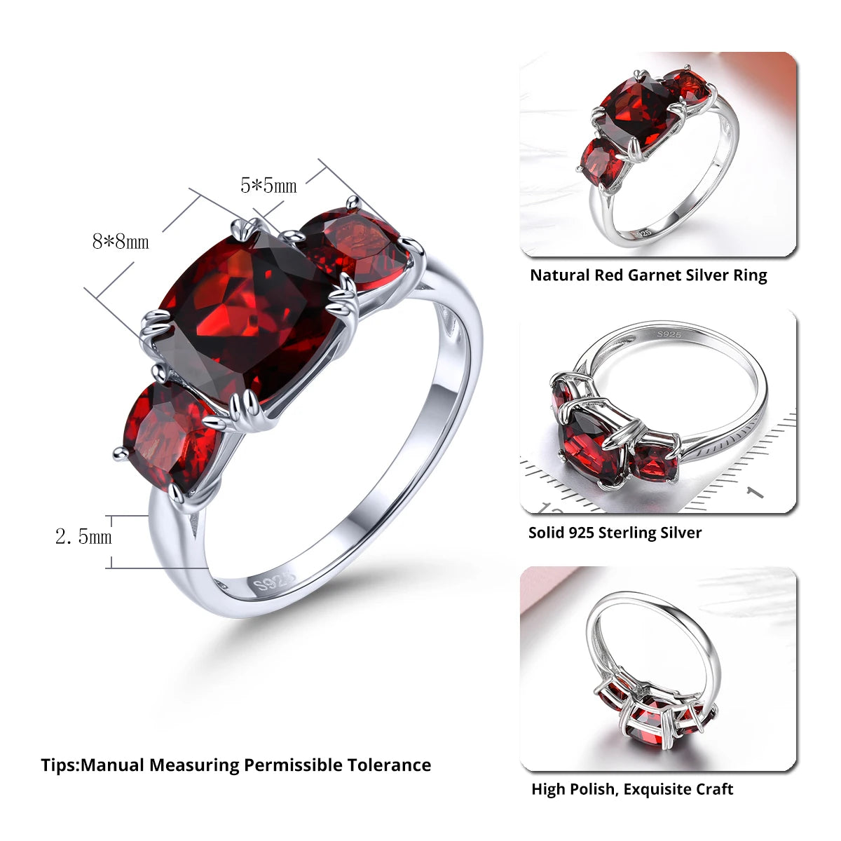 Natural Red Garnet Sterling Silver Rings 4.5 Carats Genuine Gemstone Women Classic Design Fine Jewelry Top Quality Birthday Gift