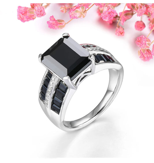 Natural Black Spinel Sterling Silver Unisex Men's Ring 6.2 Carats Faced Cut Spinel Classic Business Gifts Style Fine Jewelrys