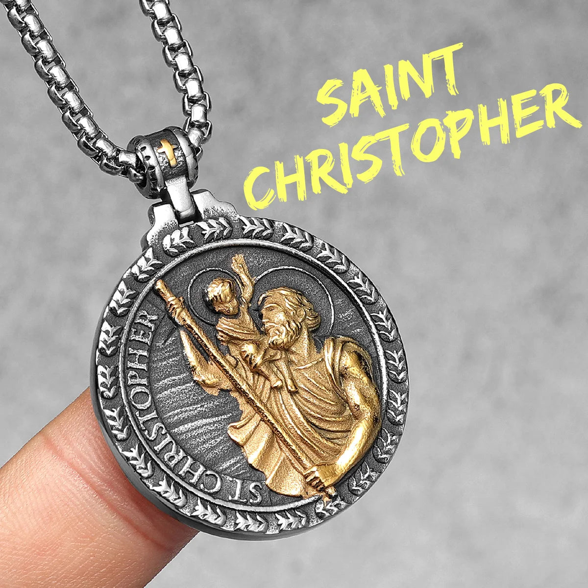 Exorcism Patron St.Christopher Amulets Stainless Steel Men Necklaces Pendant Chain Punk Women Fashion Jewelry Gifts Wholesale