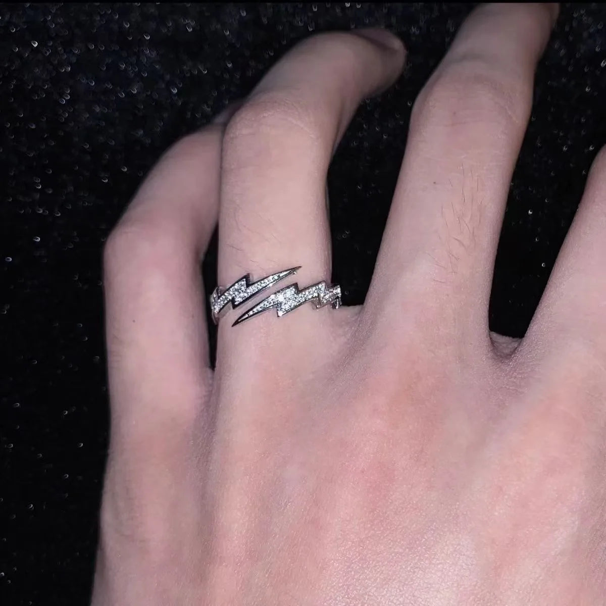 Adjustable Punk Style Lightning Zircon Ring Stainless Steel Comfort Fit Jewelry for Women And Men Daily Wear Gift Idea
