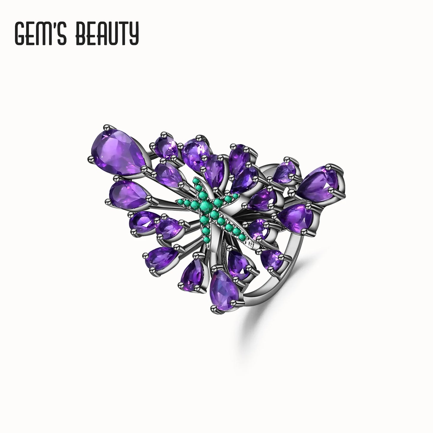 Gem's Beauty Natural Amethyst Luxury Vintage Gothic Punk Ring 925 Sterling Sliver Vintage Gothic Punk Rings Women Fine Jewelry