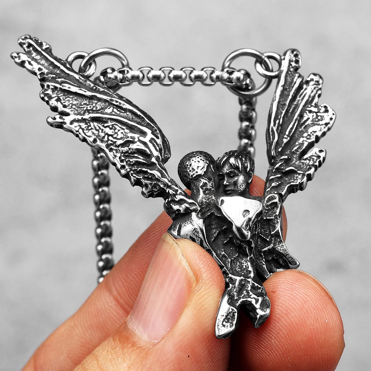 Aesthetic Couple Kiss Wing Stainless Steel Necklaces Pendant Chain Punk Rock Vintage For Lover Men Women Jewelry Gifts Wholesale