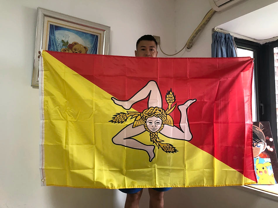 SKY FLAG  Sicily Flag 90x150cm 3x5ft Sicilia Sicilian Flags and Banners Italy Trinacria Symbol Sicily Flag for Decoration