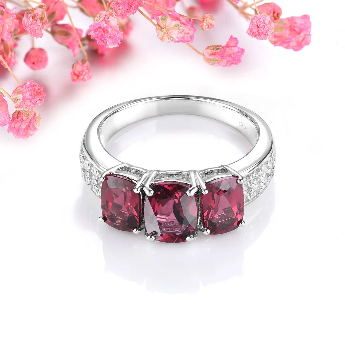 Natural Genuine Rhodolite Garnet Solid Silver Rings 4.2 Carats Women Romantic Gemstone Fine Jewelry Elegant Classic Style