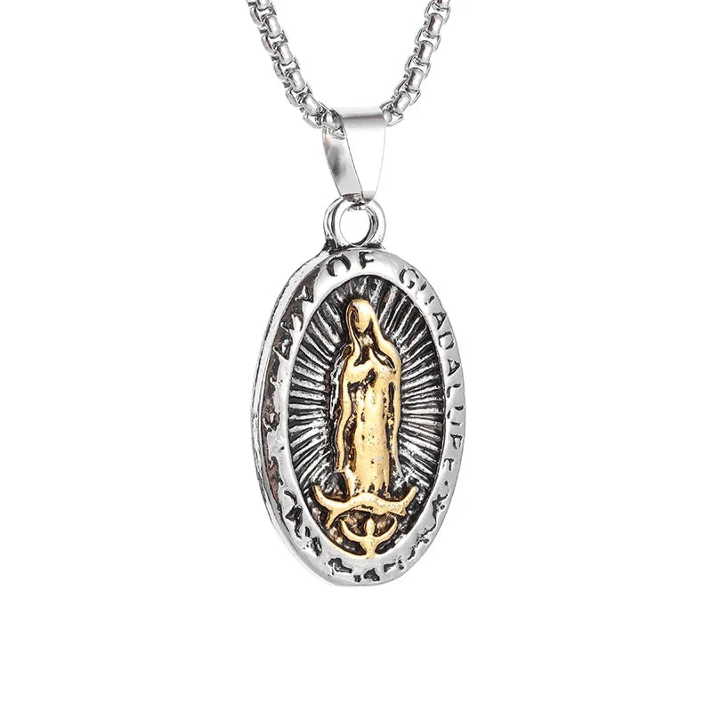 Classic Catholic Virgin Mary Square Pendant Necklace for Men Women Christian Religious Prayer Amulets Jewelry Gifts
