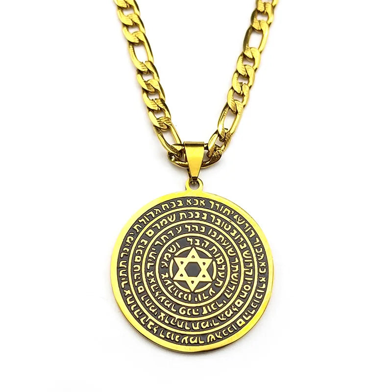 Jewish Bible Stainless Steel Hexagram Pendant Necklace Women Men Gold Color 72 Names Of The God Moses Mezuzah Enamel Jewelry