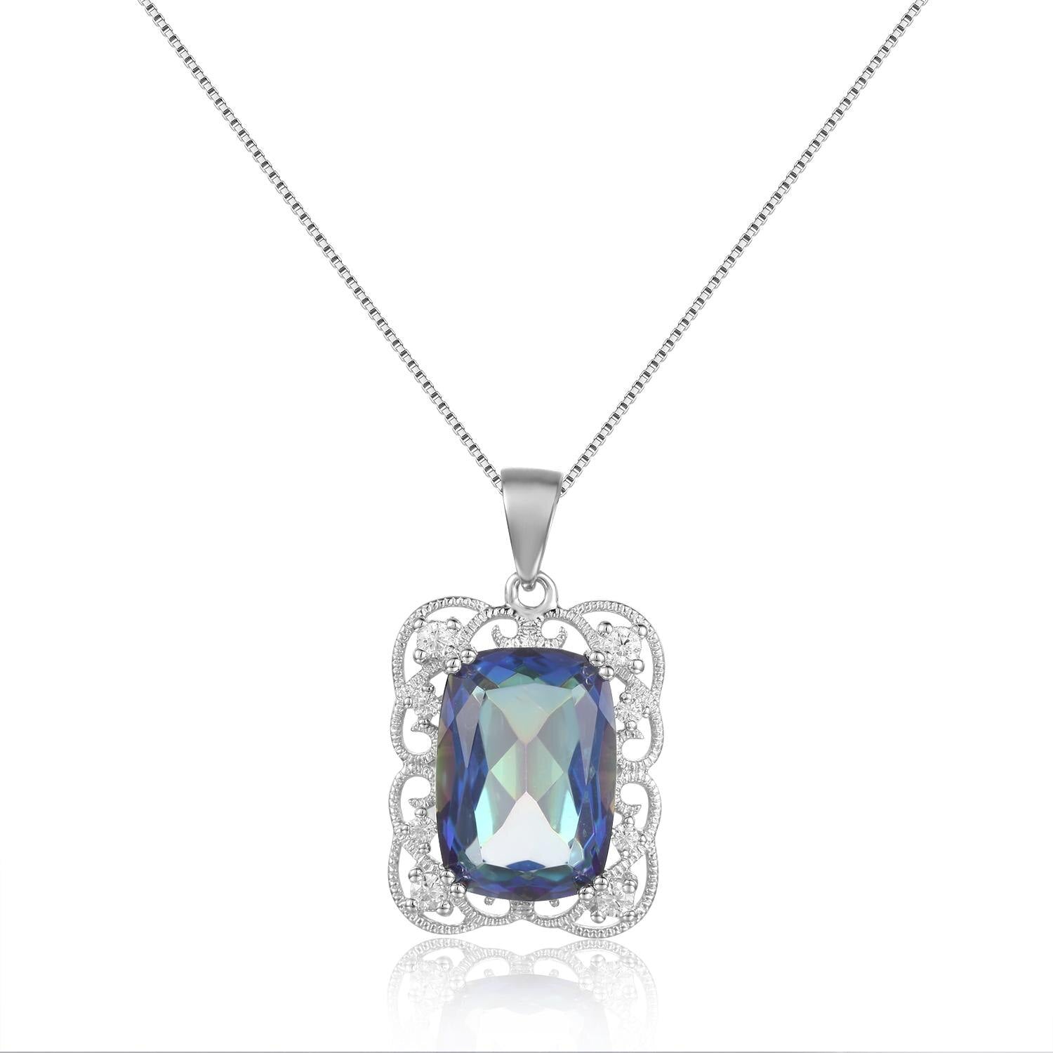 GEM&#39;S BALLET Delicate Lace Necklace 9.66Ct 10x14mm Cushion Fire Mystic Topaz Gemstone Pendant Neckace in Sterling Silver Mystic Topaz 45cm|925 Sterling Silver