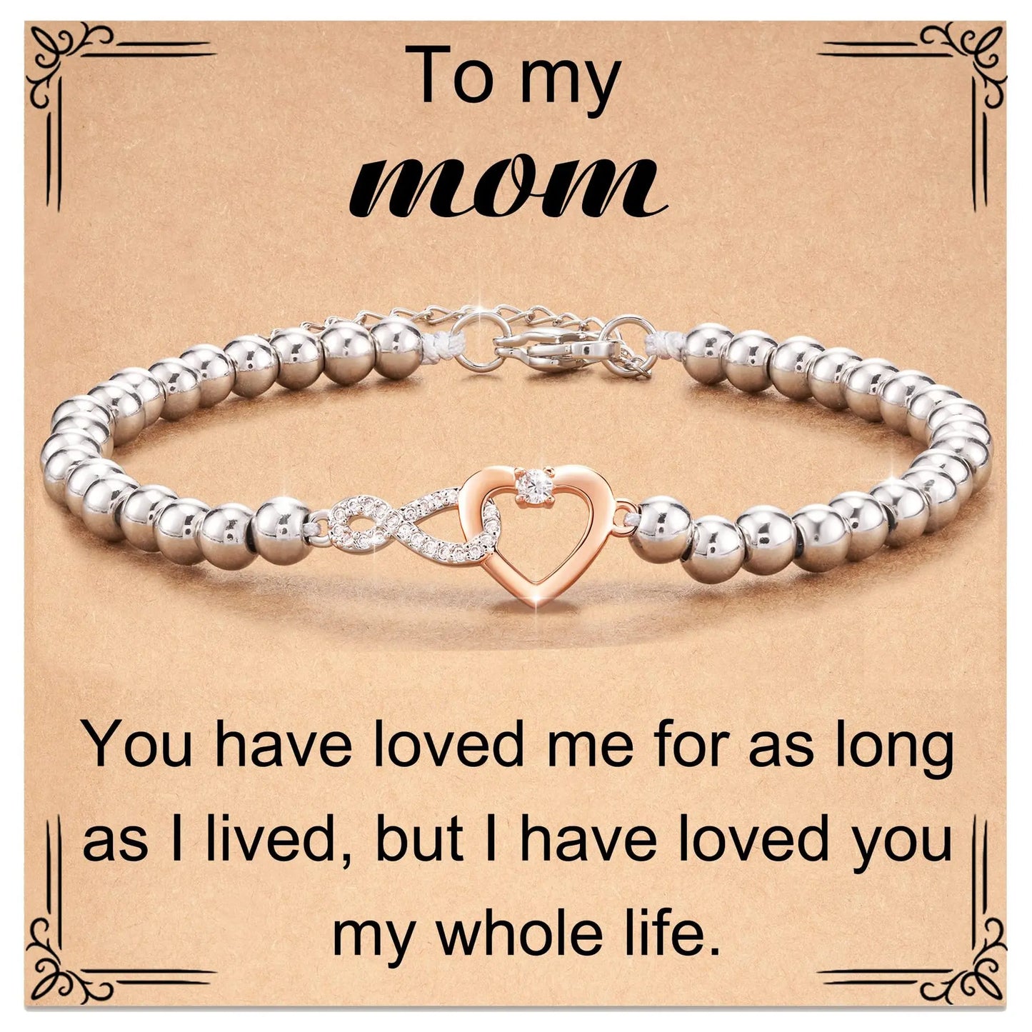 Love-filled diamond beaded bracelet, birthday jewelry gifts for wife, daughter, mother, grandmother, sister, mom, with cards