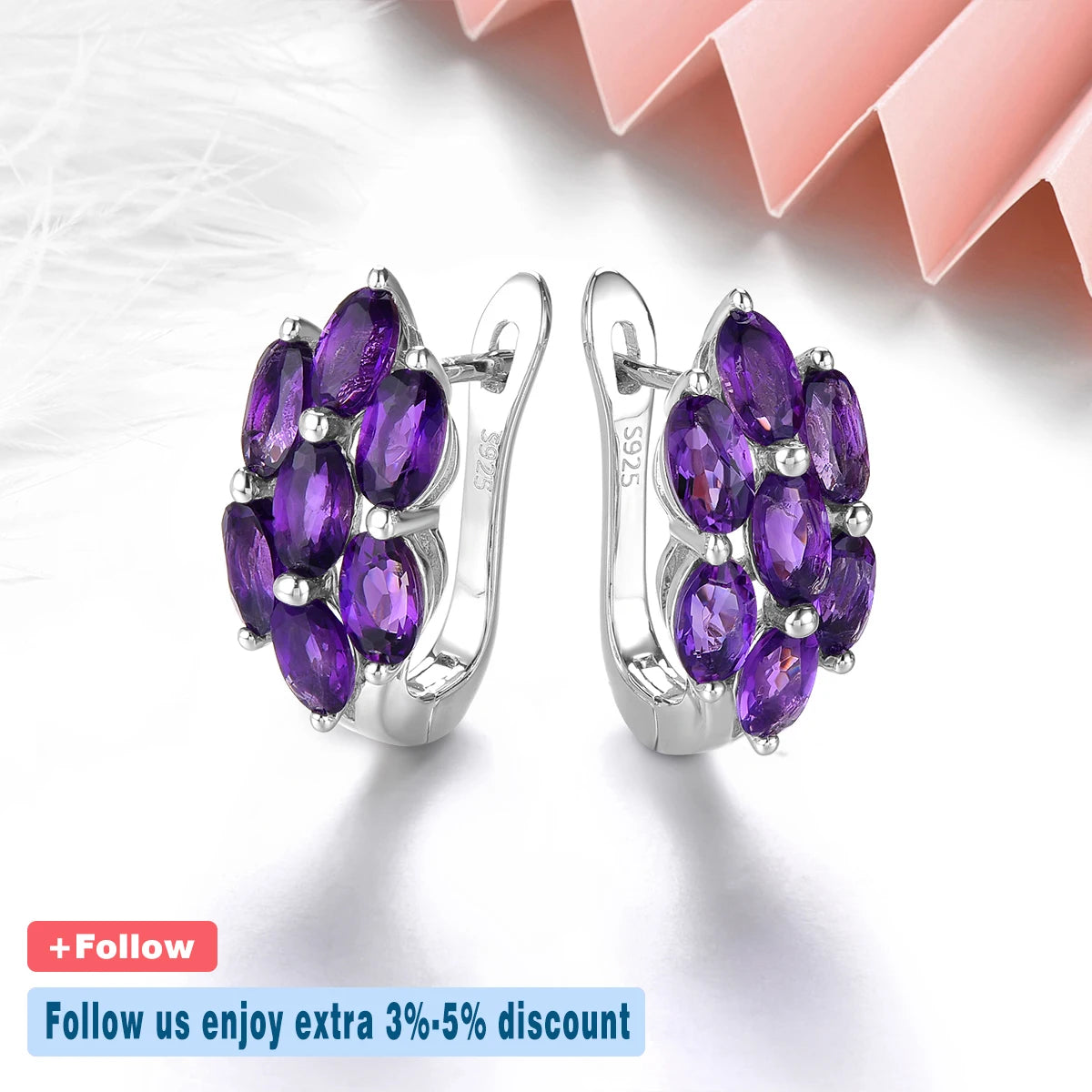 Natural Amethyst Sterling Silver Clip Earring Genuine Deep Purple Amethyst 2.8 Carats Women Classic Fine Jewelrys S925 Silver