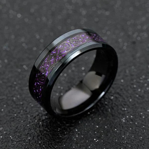 2024 Stainless Steel Dragon Ring for Men Inlay Purple Red Green Black Carbon Fiber Ring Wedding Band Jewelry Size 6-13