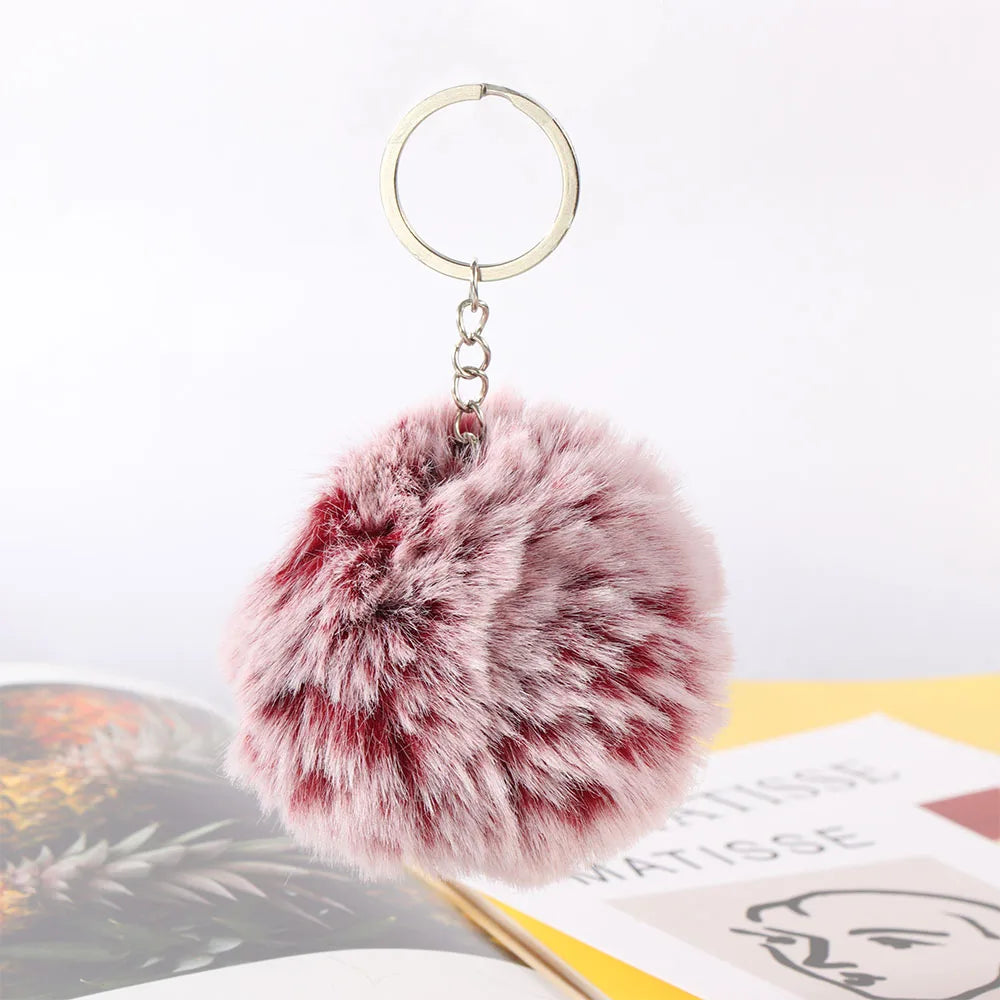 20 Colors Fluffy Fur Pom Pom Keychain Soft Faux Fur-like Ball Car Keyring Key Holder Women Bag Pendant Jewelry red white