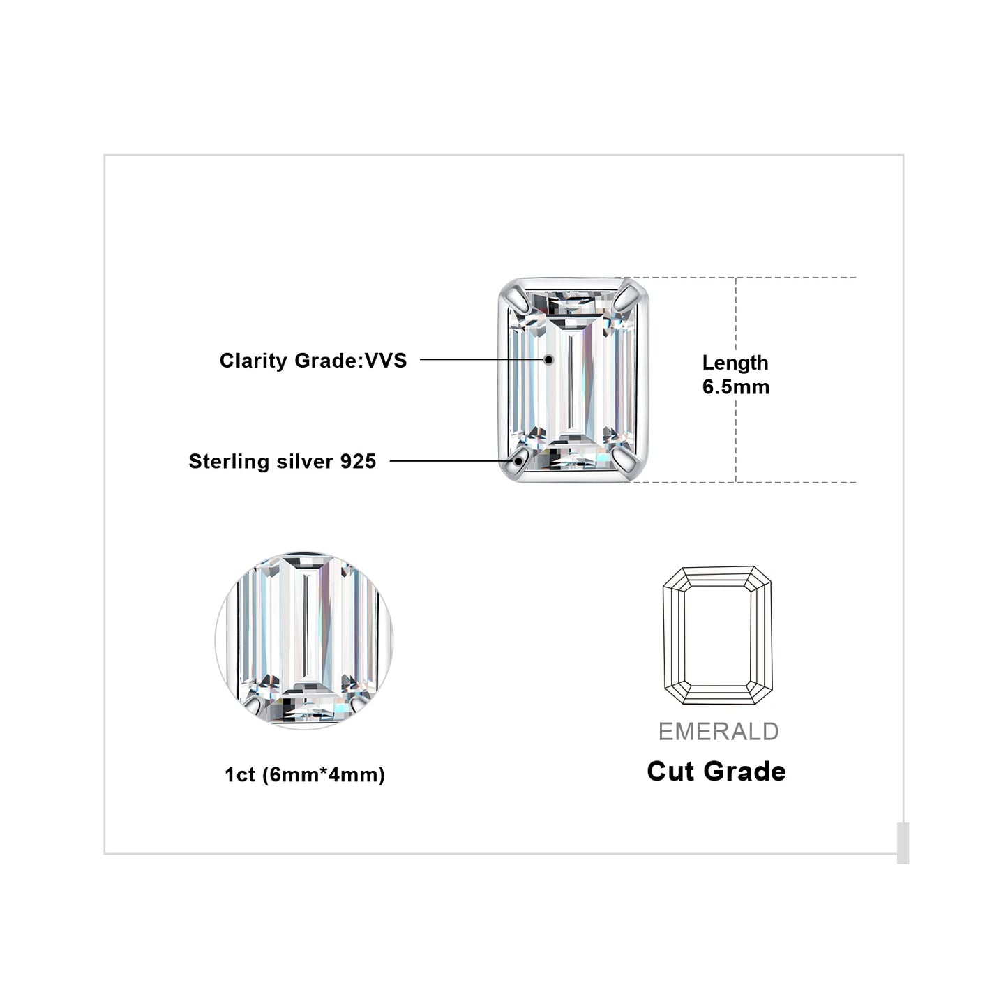 JewelryPalace Emerald Cut 5A Cubic Zirconia Wedding Engagement 925 Sterling Silver Stud Earrings for Woman Anniversary Gift