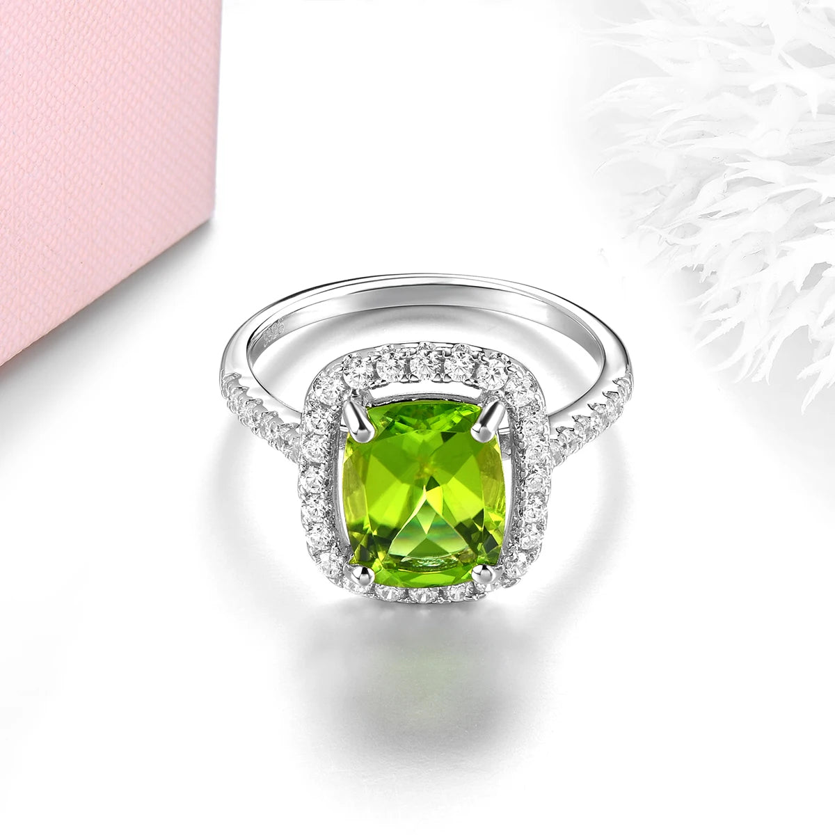 Natural Peridot Sterling Silver Women's Ring 3 Carats Genuine Gemstone Birthstone August Birthday Gifts S925 Fine Jewelrys