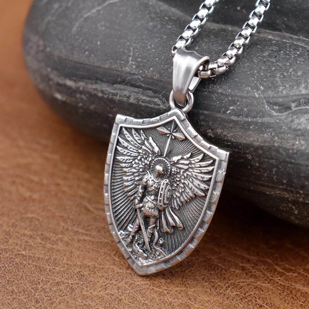 Stainless Steel Vintage Archangel Pendant Chain for Men Powerful St.Michael Necklaces Amulet Fashion Women Jewelry Accessories