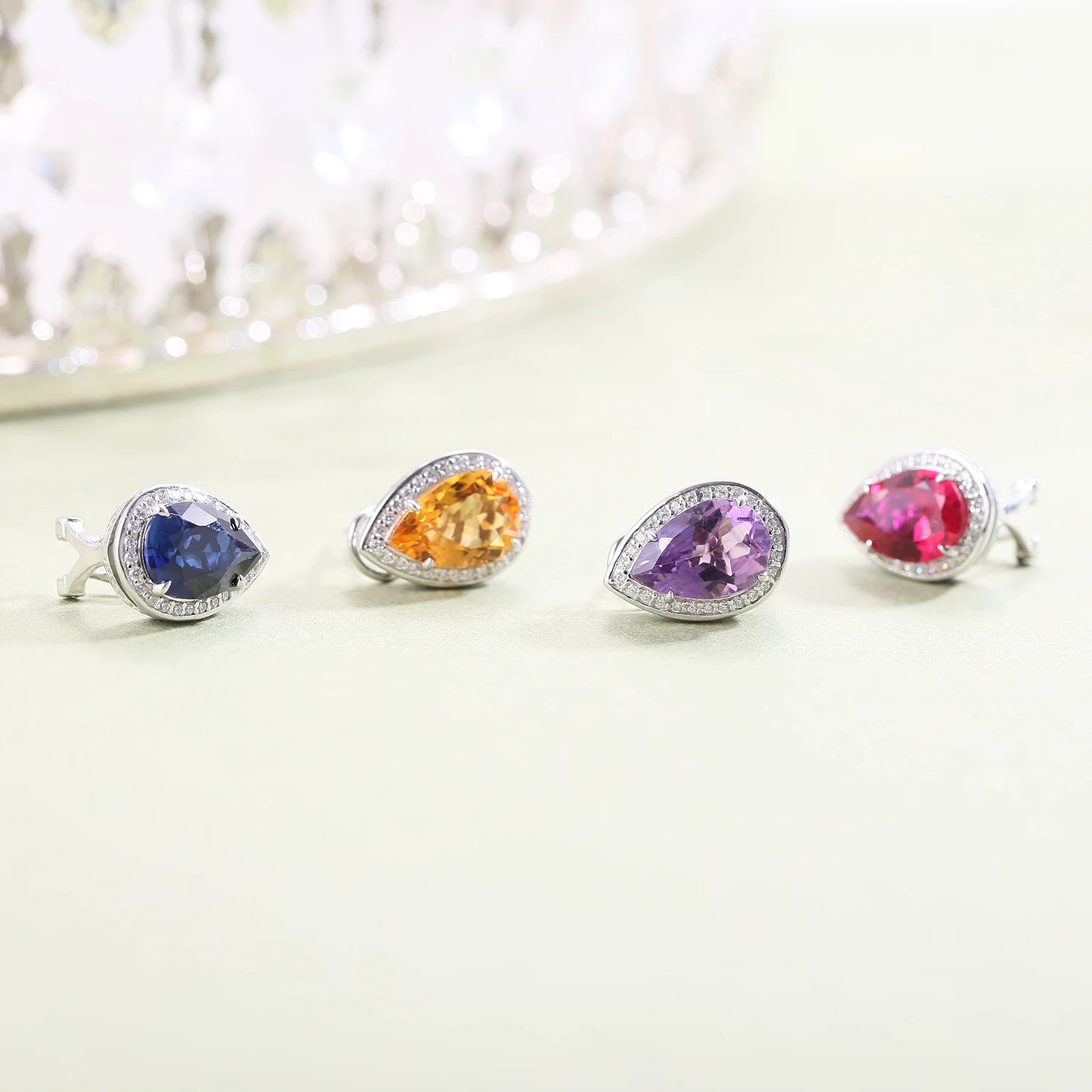 GEM'S BALLET Tiger Element Earrings Pear Shape 8x12mm Lab Blue Sapphire Stud Earrings in 925 Sterling Silver Gift For Her