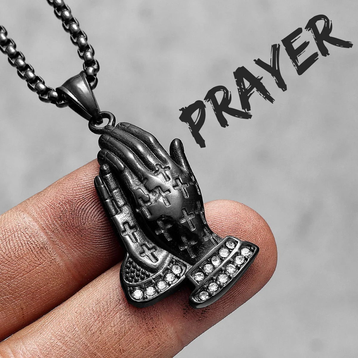 Paryer Hands Stainless Steel Men Necklaces Pendant Chain Cross Amulet Vintage New In For Women Fashion Jewelry Gifts Wholesale