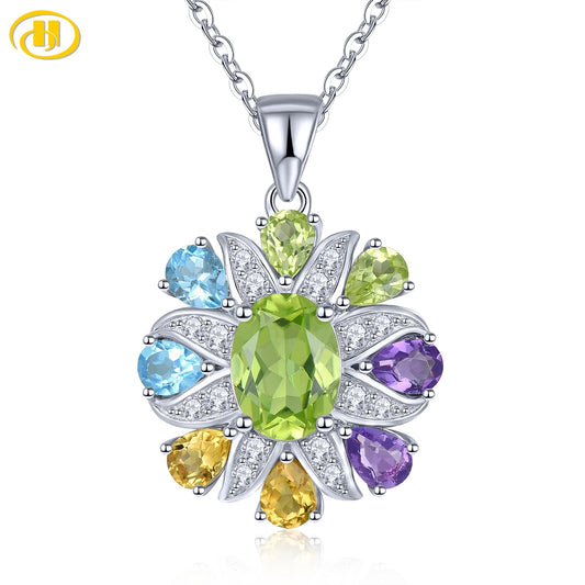 Colgante de plata de ley con peridoto, amatista y citrino natural de 2,5 quilates, piedra preciosa auténtica, diseño clásico romántico, joyería S925, regalo.