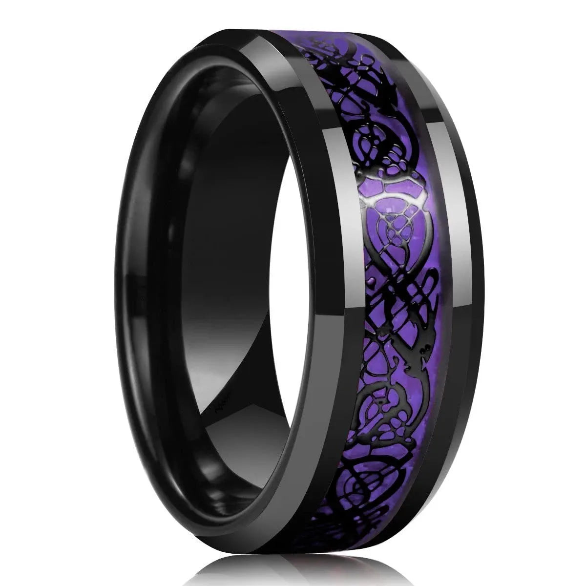 Fashion 8mm Men Stainless Steel Rings Inlaid Black Blue Red Carbon Fiber Rings For Men Wedding Engagement Party Jewelry Gifts