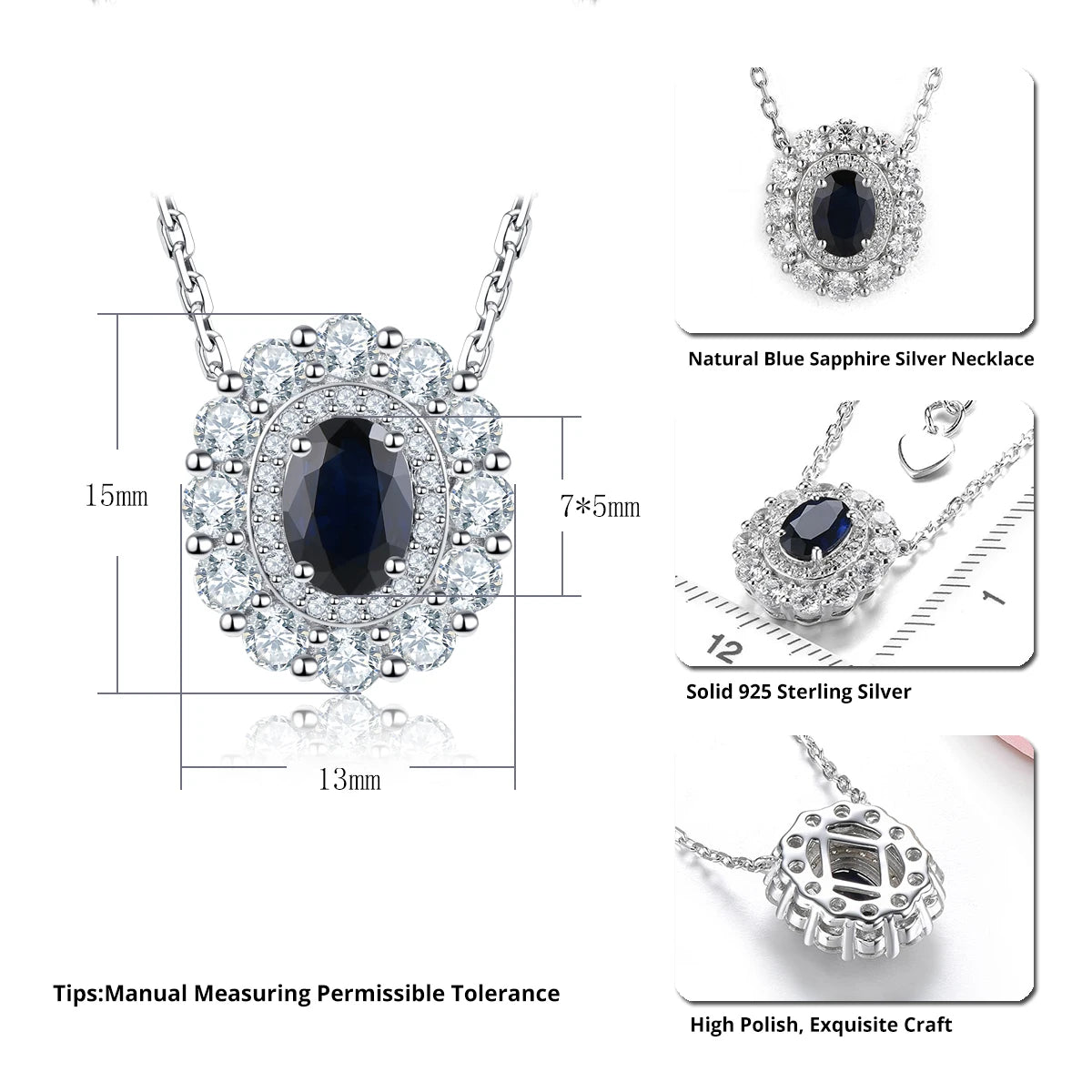 Natural Precious Gemstone Blue Sapphire 0.95 Carats Sterling Silver Pendant S925 Genuine Gemstone S925 Exquisite New Yeart Gift