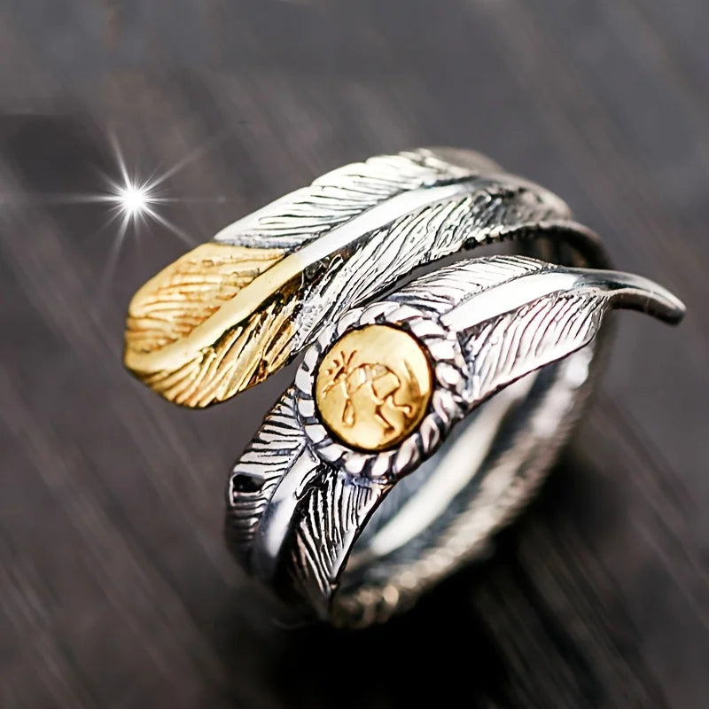 1pc ant feather alloy ring, gold embellishment size can be adjusted, fashion trends, beautiful personality and fashion accessori