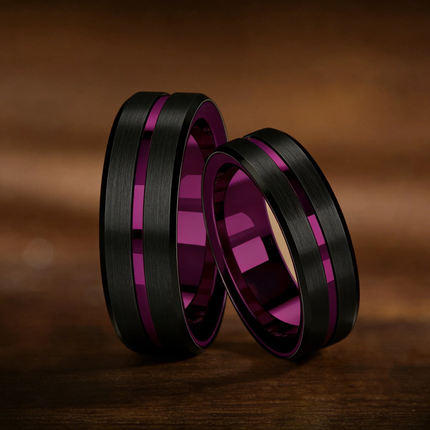 Fashion 8mm Purple Tungsten Wedding Rings For Men,Two Tone Grooved Men Stainless Steel Ring, Men's Wedding Band Matte Finished