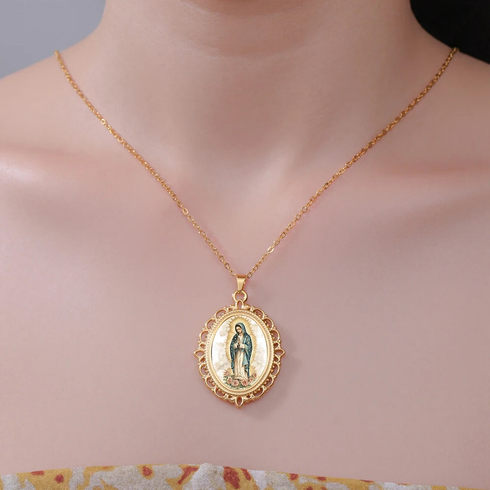 Our Lady of Guadalupe Necklace Catholic Virgin Mary Pendant Religious Faith Pray Protection Amulet Stainless Steel Jewelry