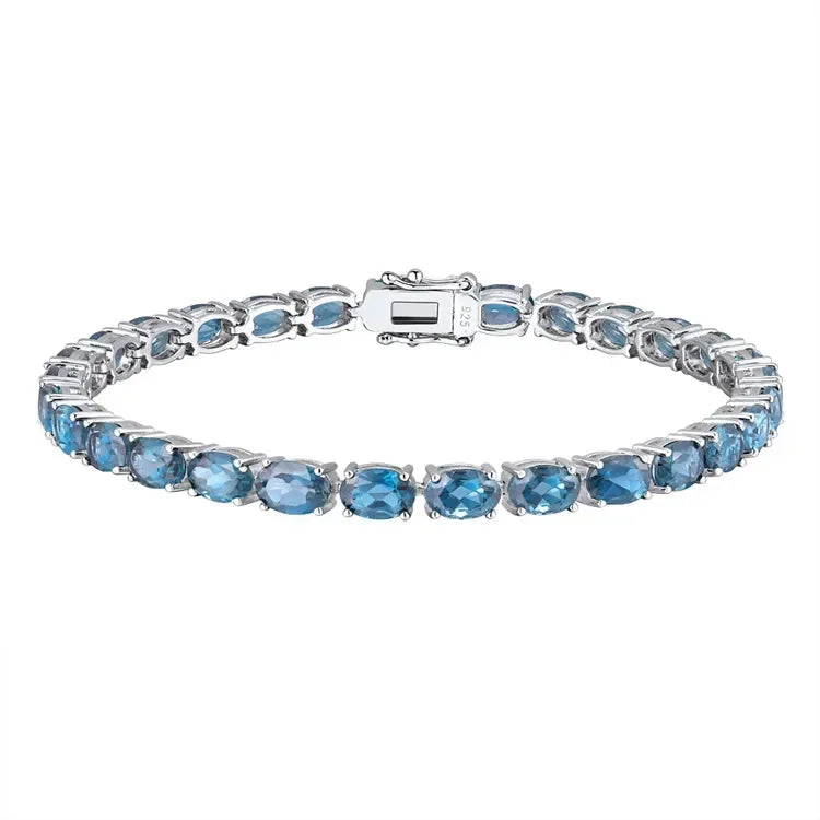 GZ ZONGFA Pure 925 Sterling Silver Women's Hand Bracelets 100% Real Gemstone Natural Topaz Peridot Amethyst Gem Fine Jewelry London Blue Topaz 17.5-18cm Rhodium Plated