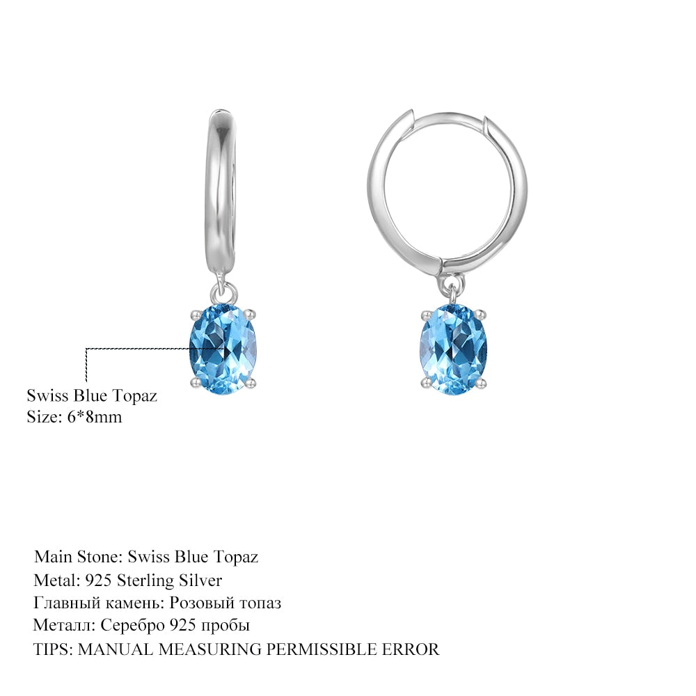 GEM&#39;S BALLET December Birthstone Jewelry 6x8mmOval Swiss Blue Topaz Gemstone Dangle Earrings in 925 Sterling Silver For Women