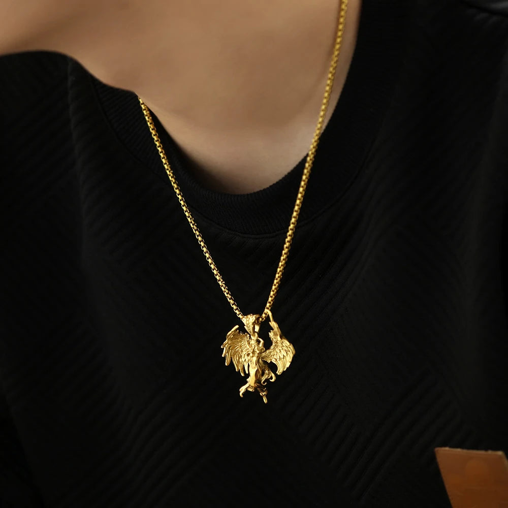 Fashion Stainless Steel Fallen Angel Necklace for Woman Punk Angel Wings Pendant Unique Simple Couple Gift Jewelry Accessories